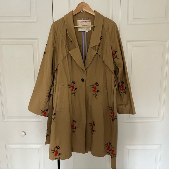 Cartonnier Jackets & Blazers - Cartonnier Tan Trench Coat with Floral Embroidery